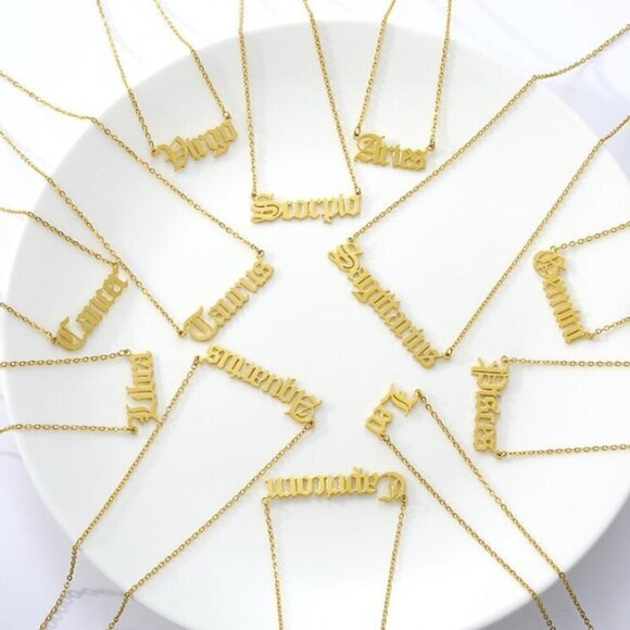 Astrological Astrology Sign Pendant Necklace Gold Plated Stainless Steel - Picture 3 of 9